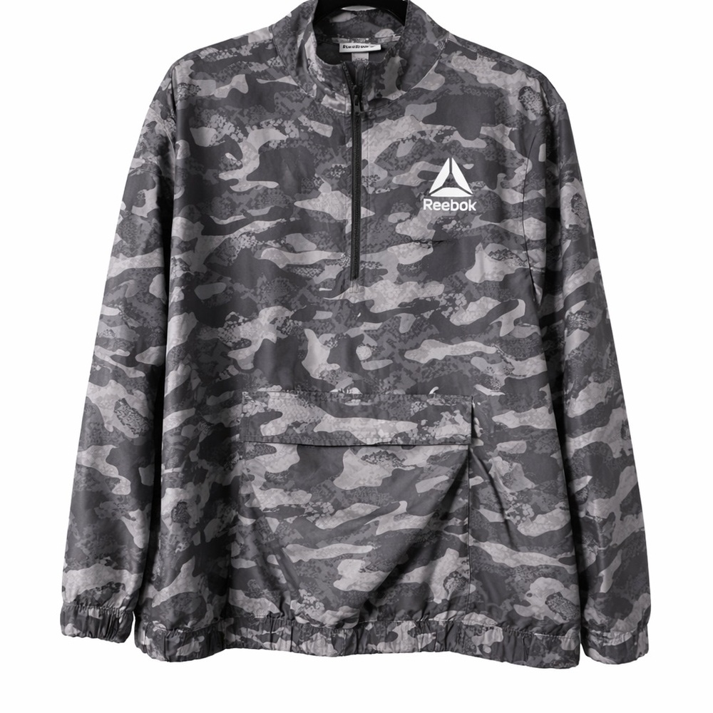 Unisex Reebok Camo Windbreaker Pullover Jacket – Lightweight Athletic Outerwear